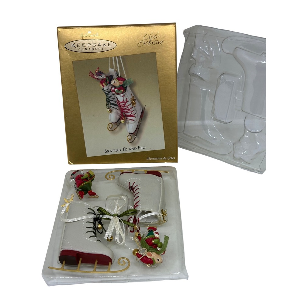 Hallmark Skating To And Fro Ornament White Skates Mice Club Exclusive 2003 VTG